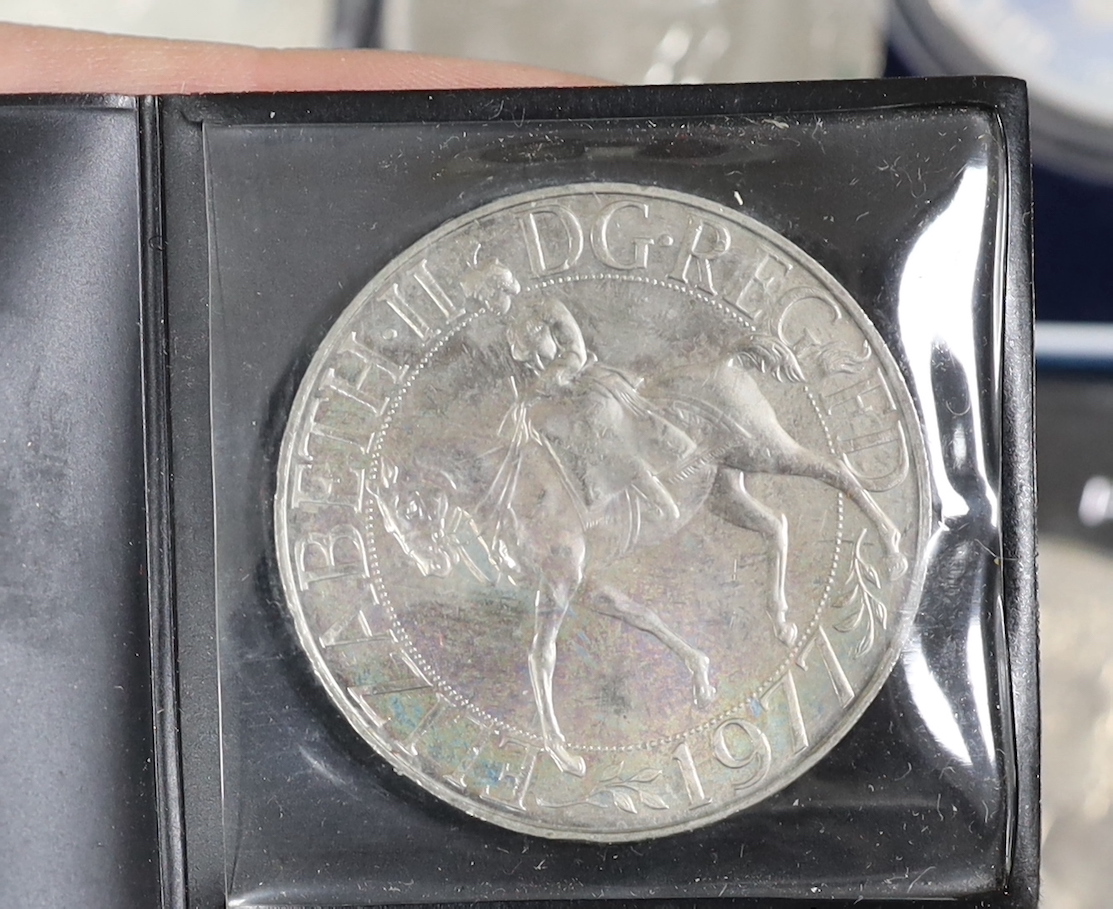 British coins, Royal Mint, QEII, two cased silver proof coins commemorating the marriage HRH Prince of Wales and Lady Diana Spencer 1981 and six other commemorative crowns